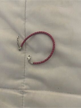 Pink Braided Leather Bracelet with Silver Clasp